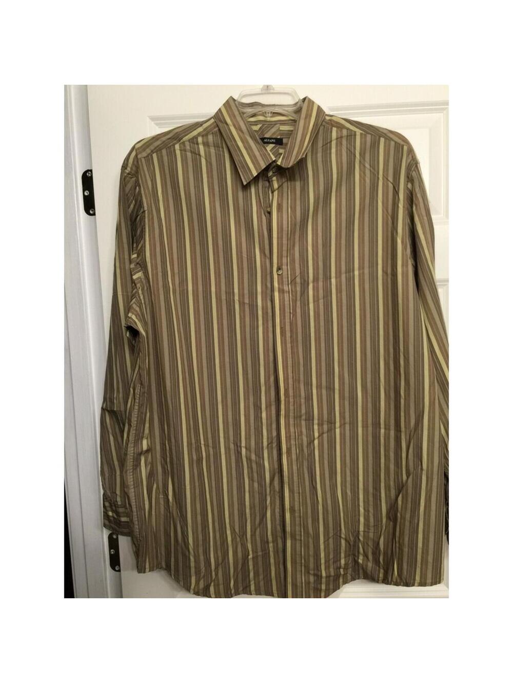 NWT Men's ALFANI long sleeve striped shirt  / beige / brown olive green XXL 2XL